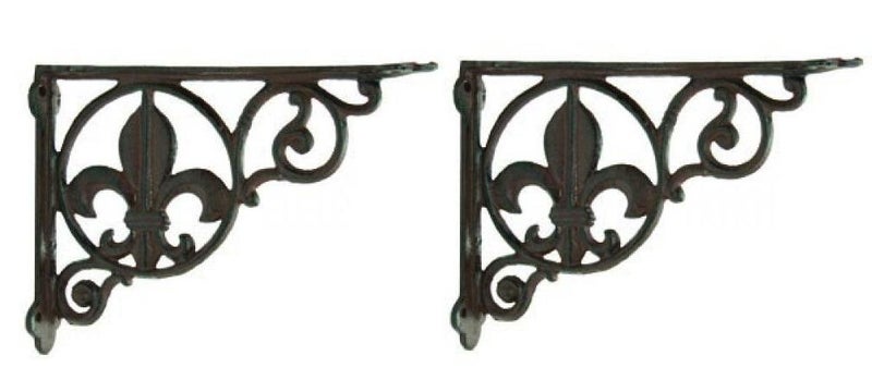 2 Cast Iron Fleur de Lis Decorative Wall Shelf Brackets